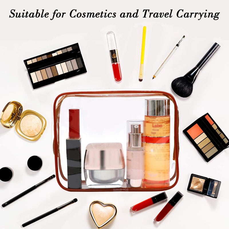 APREUTY Clear Makeup Bags, TSA Approved 6Pcs Cosmetic Makeup Bags Set Clear PVC w/Zipper Handle Portable Travel Luggage Pouch Airport Airline Bags Bathroom (Coffee) - Image 2